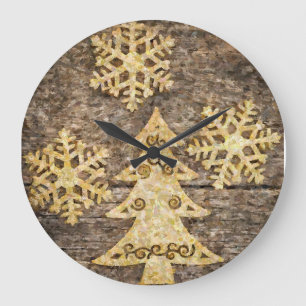 Golden Snöflingor och Julgran Stor Klocka