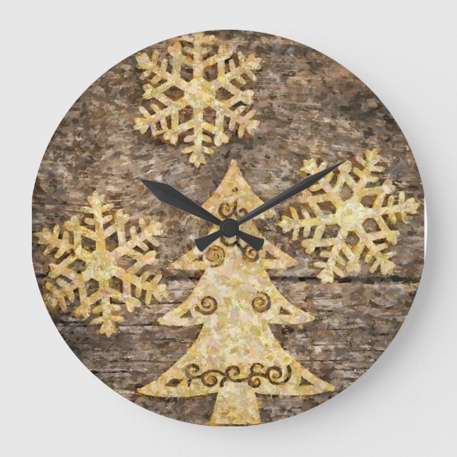 Golden Snöflingor och Julgran Stor Klocka (Framsida)