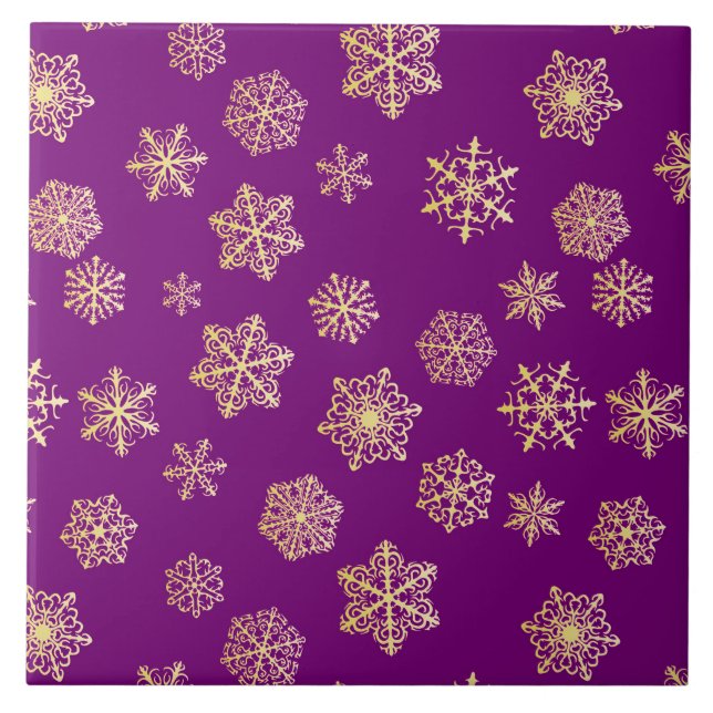 Golden snöflingor på lila kakelplatta (Framsidan)