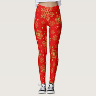 Golden snöflingor på rött leggings