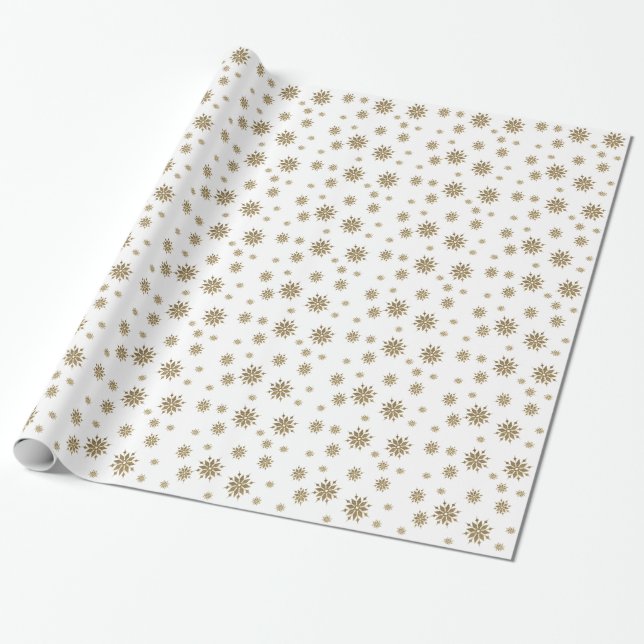 Golden snöflingor presentpapper (Utrullad)