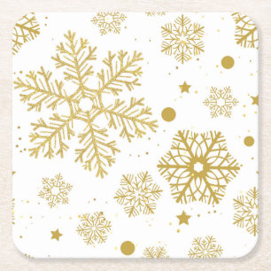 Golden snöflingor underlägg papper kvadrat