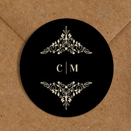 Golden Snöre Romantic Monogrammed Bröllop Initiale Runt Klistermärke