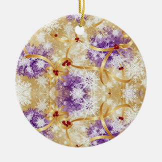 Golden Snowfall Ribbon — Elegant Christmas Design Julgransprydnad Keramik