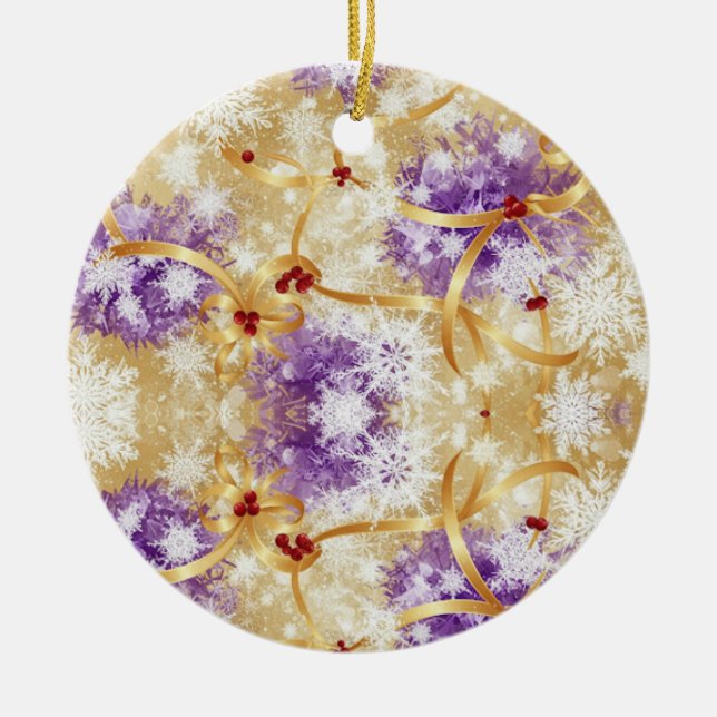 Golden Snowfall Ribbon — Elegant Christmas Design Julgransprydnad Keramik (Framsidan)