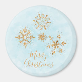 Golden Snowflake Crystals på Frosty Blue jul Magnet