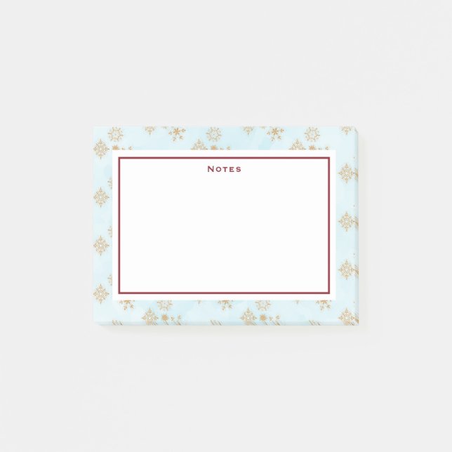 Golden Snowflake Crystals på Frosty Blue jul Post-it Block (Framsida)