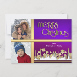 Golden Snowflake Lila Cityscape Photo Julafton Car Julkort