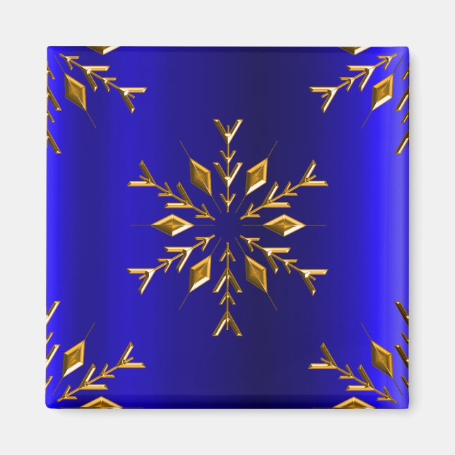 Golden Snowflake på blå jul Magnet (Framsidan)