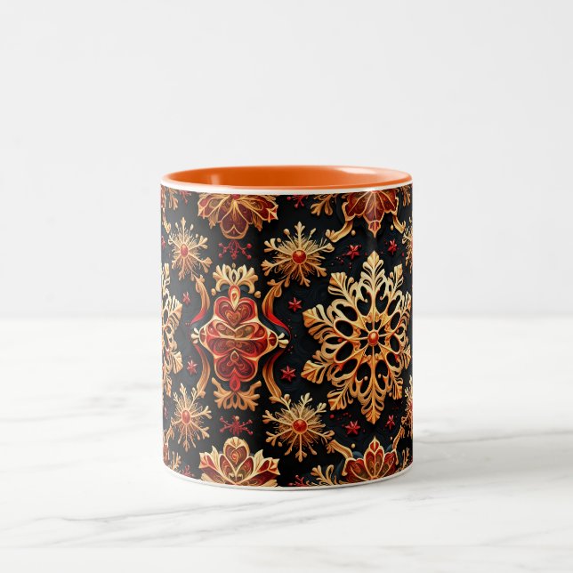 Golden Snowflakes Elegant  Winter holidays Design  Två-Tonad Mugg (Center)
