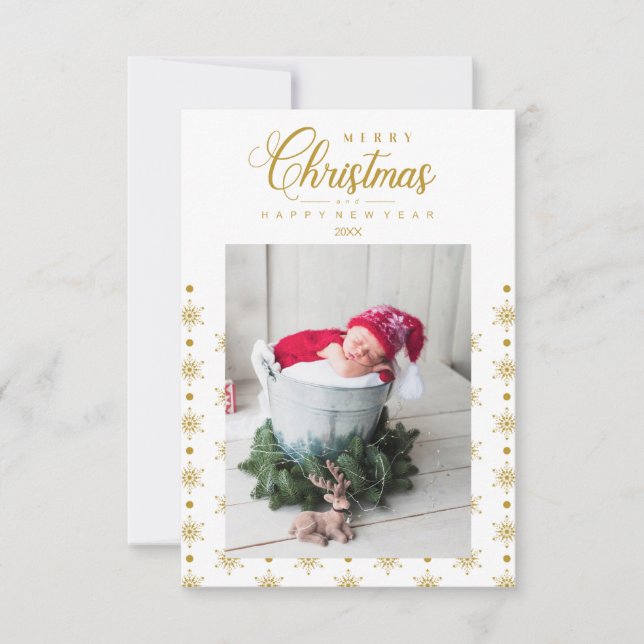 Golden Snowflakes Merry Christmas Photo Baby (Framsida)