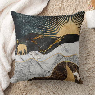 Golden Sol och Måne med elefant i Marble Cosmic Kudde