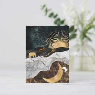 Golden Sol och Måne med elefant i Marble Cosmic Vykort
