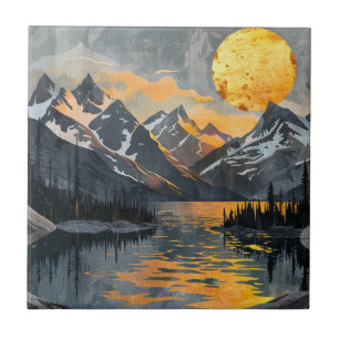 Golden Sol over snöberg - Boho Wilderness Kakelplatta