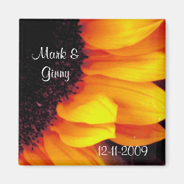 Golden Solros Blommigt Bride Groom Spara Date Magnet
