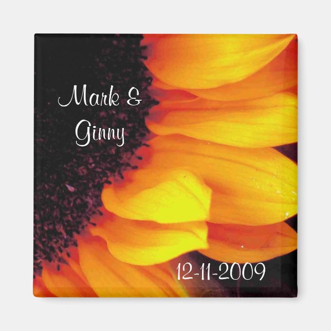 Golden Solros Blommigt Bride Groom Spara Date Magnet (Framsidan)