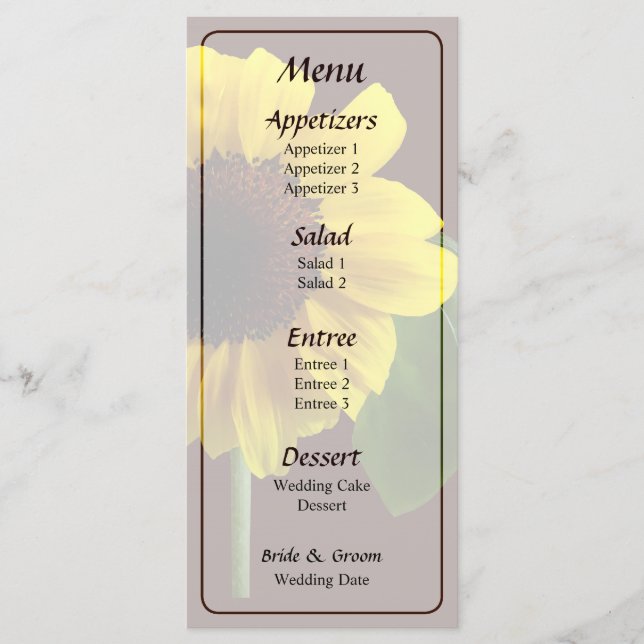 Golden Solros Bröllop Menu Meny (Framsida)