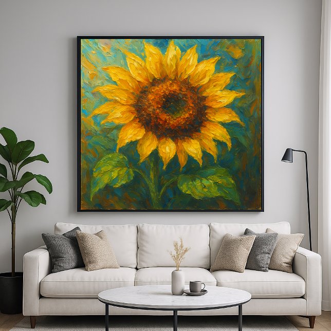 Golden Solros - Impasto-lackering av Stil Art Poster (Skapare uppladdad)