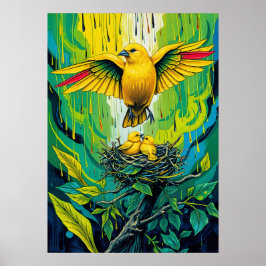 Golden Songbird Nest - Vibrant Jungle Family Scene Poster