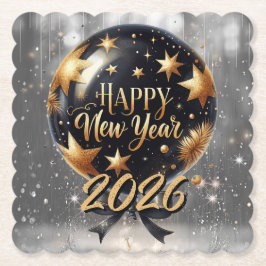 Golden Sparkle New Year Balloon with 2026 Glow Underlägg Papper