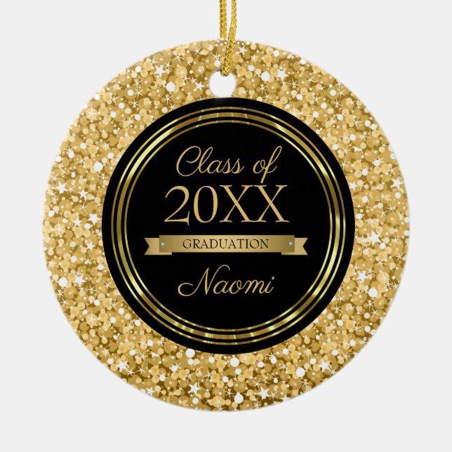 Golden Sparkling Glitter Julgransprydnad Keramik (Framsidan)