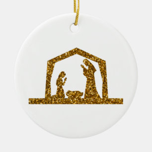 Golden Sparkling jul Nature Scene Julgransprydnad Keramik