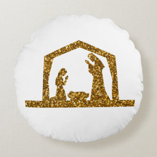 Golden Sparkling jul Nature Scene Rund Kudde