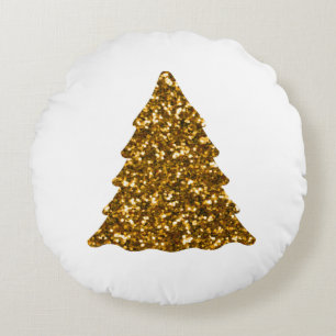 Golden Sparkling Julgran Rund Kudde