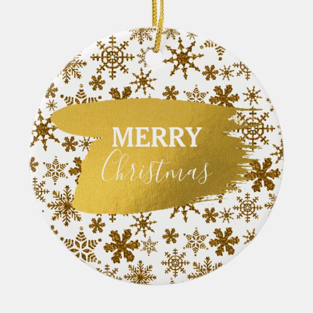 Golden Sparkling Snöflingor God jul Julgransprydnad Keramik (Framsidan)