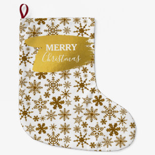 Golden Sparkling Snöflingor God jul Stor Julstrumpa