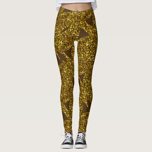 Golden sparkly abstrakt mönster leggings (Framsida)