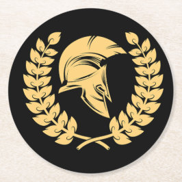 Golden Spartan Helmet med Laurel Wandeans Underlägg Papper Rund