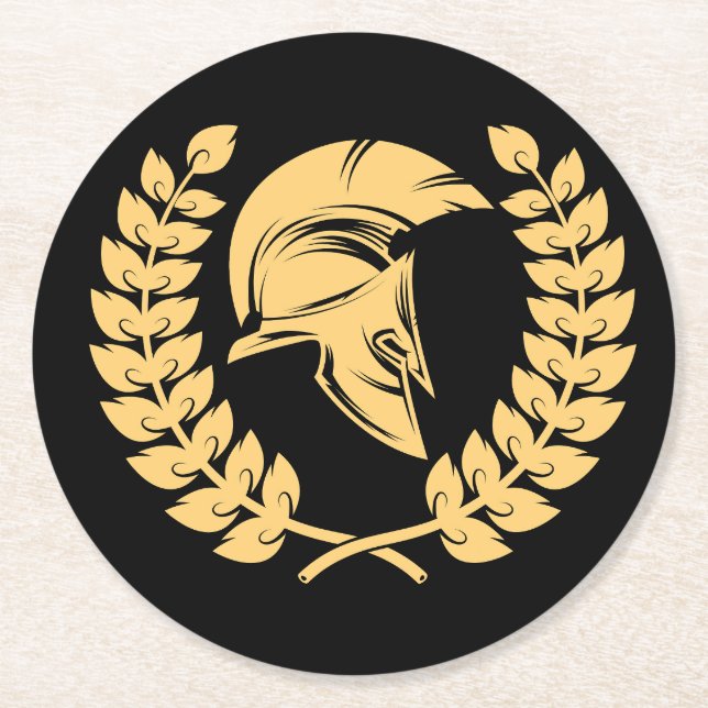 Golden Spartan Helmet med Laurel Wandeans Underlägg Papper Rund (Framsidan)