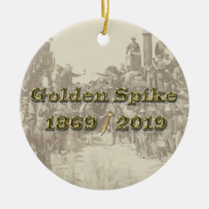 Golden Spike Transkontinental Railroad Sesquincent Julgransprydnad Keramik