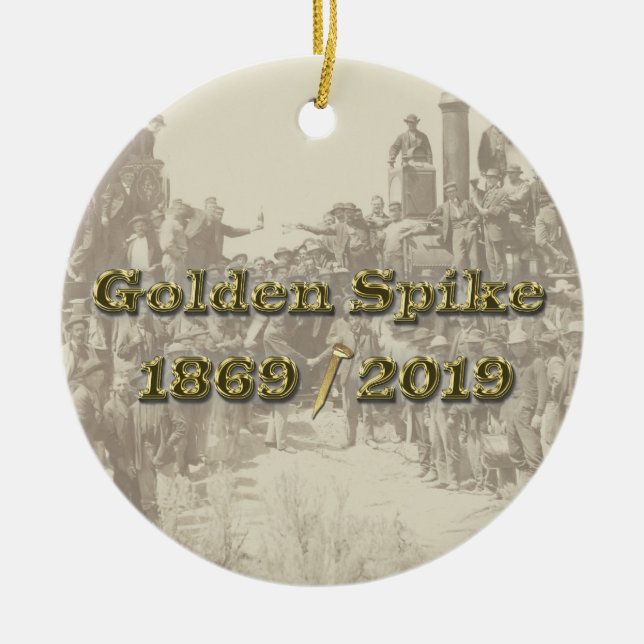Golden Spike Transkontinental Railroad Sesquincent Julgransprydnad Keramik (Framsidan)