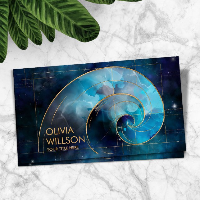 Golden Spiral Cosmos Wave Watercolor Visitkort (Skapare uppladdad)