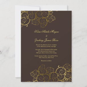 Golden Spiral Vine Classy Expresso Wedding bjudes  Inbjudningar