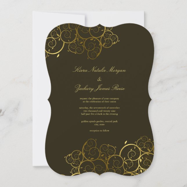 Golden Spiral Vine Classy Wedding bjudande Inbjudningar (Framsida)