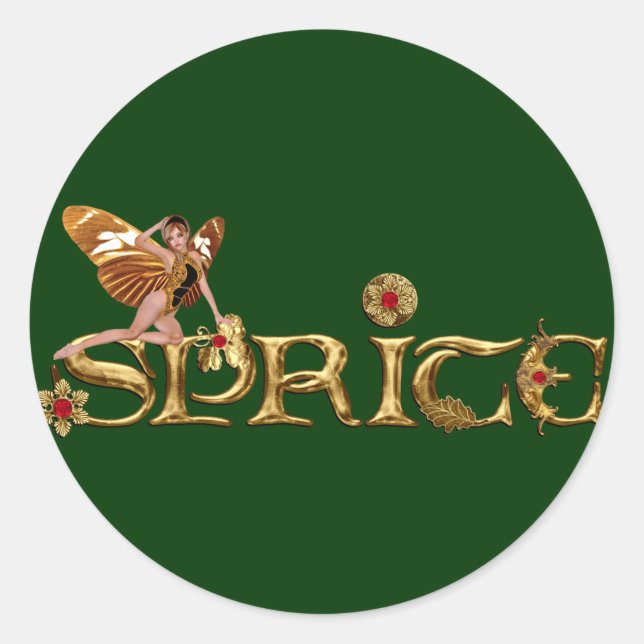 Golden Sprite Fairy Runt Klistermärke (Framsida)