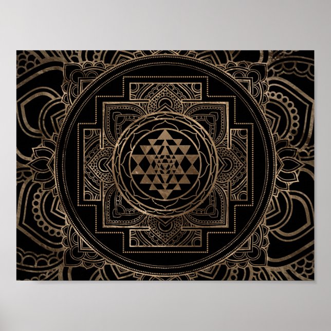 Golden Sri Yantra/Sri Chakra i lotus Poster (Framsidan)
