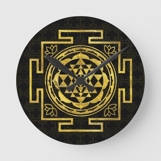 Golden Sri Yantra / Sri Chakra Rund Klocka (Framsida)