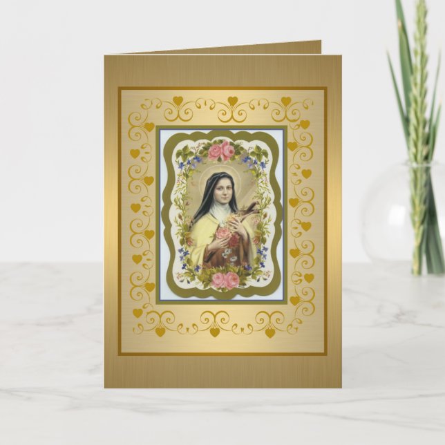 Golden St. Therese the Little Flower Greeting Card Kort (Framsida)