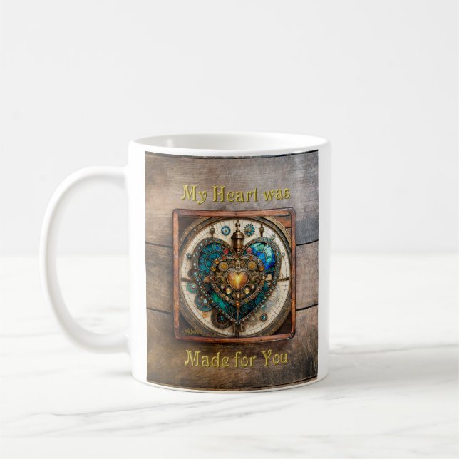 Golden Stached Glass Heart Steampunk Series Kaffemugg (Vänster)