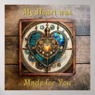Golden Stached Glass Heart Steampunk Series Poster