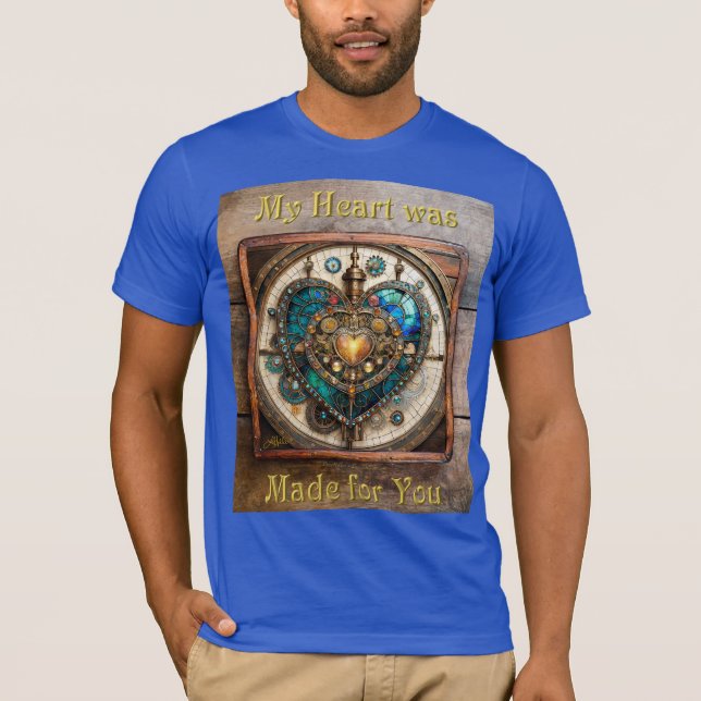 Golden Stached Glass Heart Steampunk Series T Shirt (Framsida)