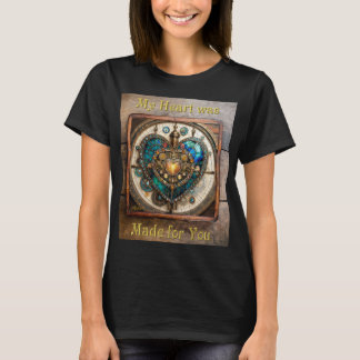 Golden Stached Glass Heart Steampunk Series T Shirt