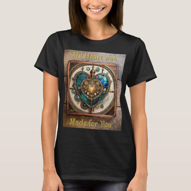 Golden Stached Glass Heart Steampunk Series T Shirt (Framsida)