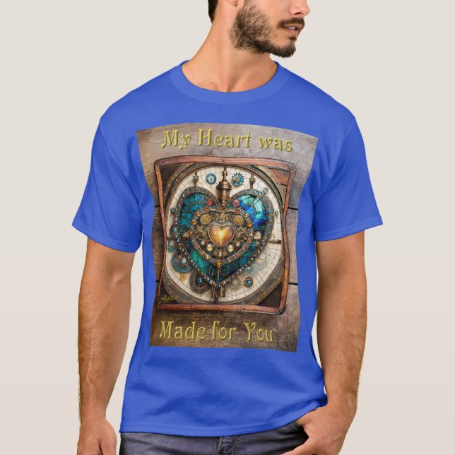 Golden Stached Glass Heart Steampunk Series T Shirt (Framsida)