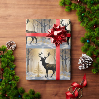 Golden Stag in the Winterlight Forest Presentpapper