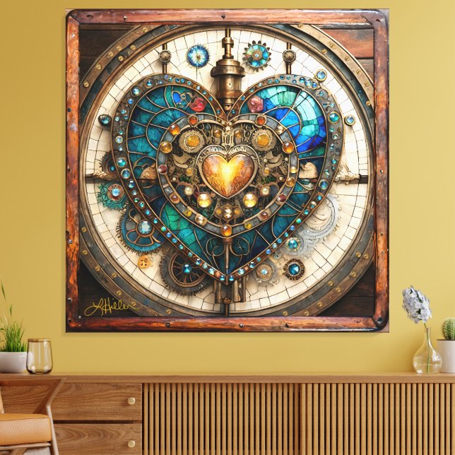 Golden Stained Glass Heart Steampunk Series Canvastryck (Insitu (Vardagsrum))